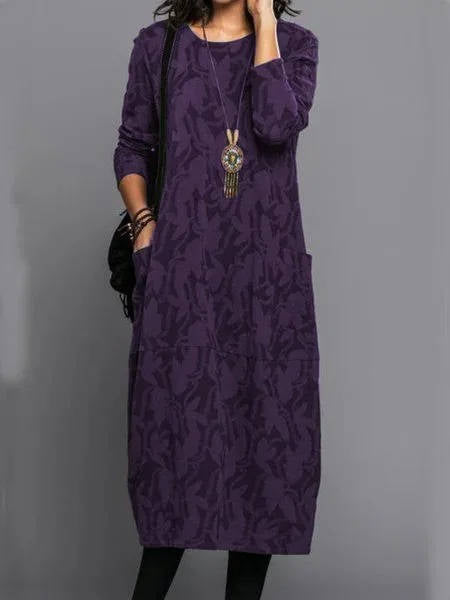 Tindra | Midi Dress With Pockets | Long Sleeve, Floral, Cotton Blend