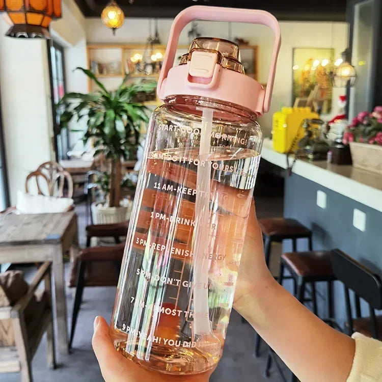 Valentina | Water Bottle 2L | Sport & Fitness, Straw, Time Marker | BPA-Free