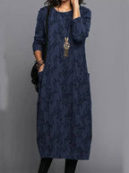 Tindra | Midi Dress With Pockets | Long Sleeve, Floral, Cotton Blend