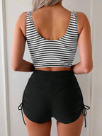 Tankini Women 2 Piece High Waisted Swimsuit Striped Twist Front