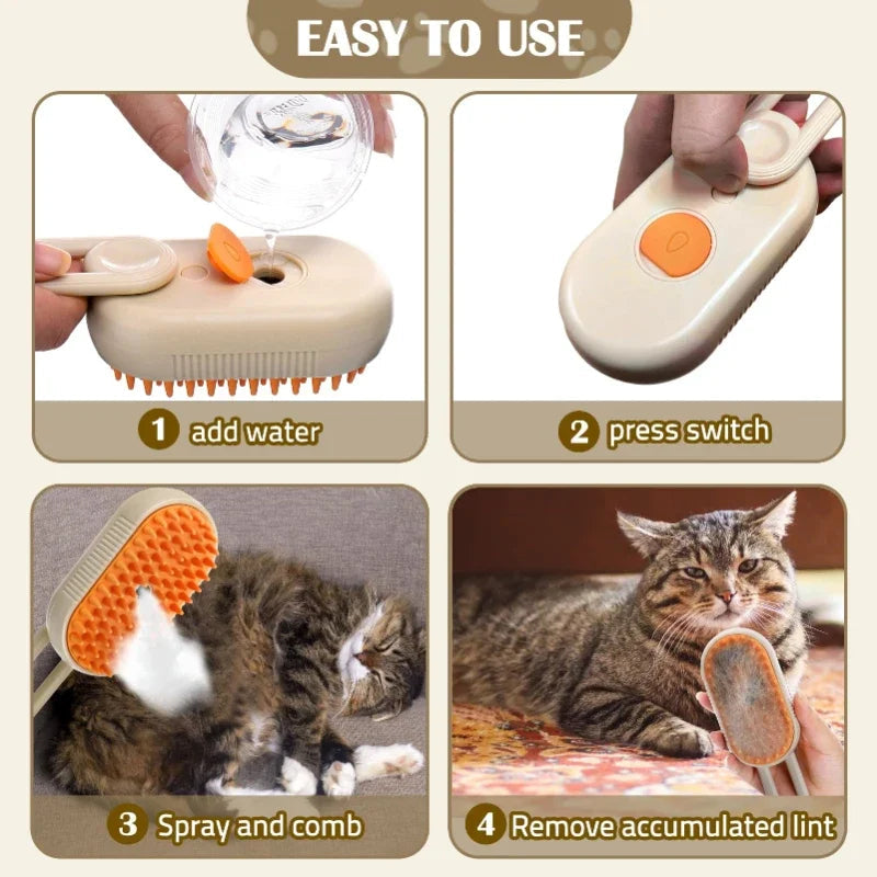 Valentina | Pet Steam Grooming Brush | 3-in-1, Deshedding, Massage Spray