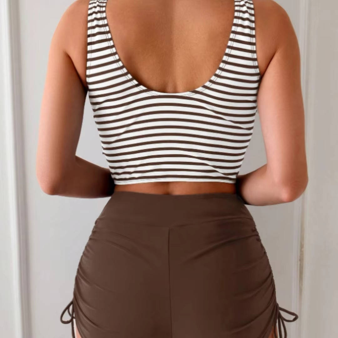 Tankini Women 2 Piece High Waisted Swimsuit Striped Twist Front