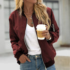 Yasmin | Women's Bomber Jacket | Front Zip, Elastic Cuffs | Black, Burgundy, Green
