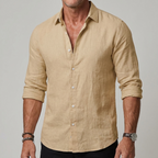 Men Linen Shirt Lightweight Breathable Casual Button Down Collar