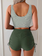 Tankini Women 2 Piece High Waisted Swimsuit Striped Twist Front