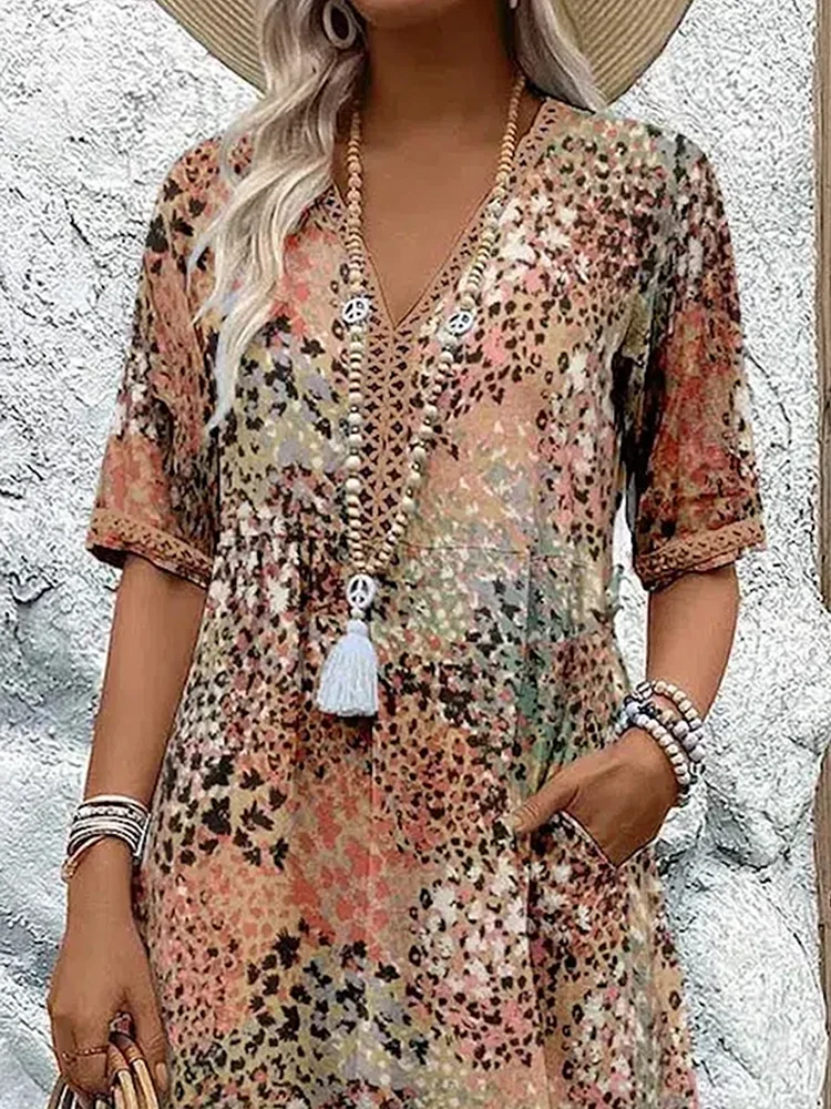 Midi Dress Women Vibrant Pattern Flowy Silhouette Womenswear