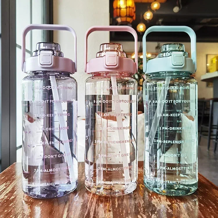 Valentina | Water Bottle 2L | Sport & Fitness, Straw, Time Marker | BPA-Free
