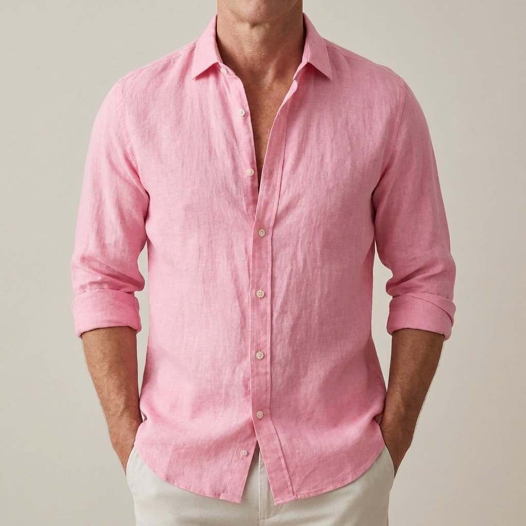 Men Linen Shirt Lightweight Breathable Casual Button Down Collar