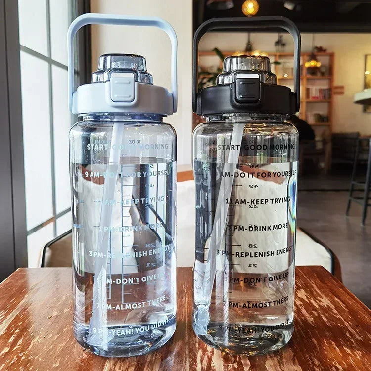 Valentina | Water Bottle 2L | Sport & Fitness, Straw, Time Marker | BPA-Free