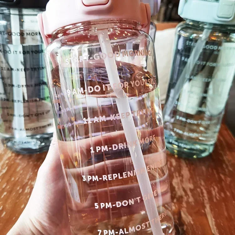 Valentina | Water Bottle 2L | Sport & Fitness, Straw, Time Marker | BPA-Free