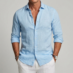 Men Linen Shirt Lightweight Breathable Casual Button Down Collar