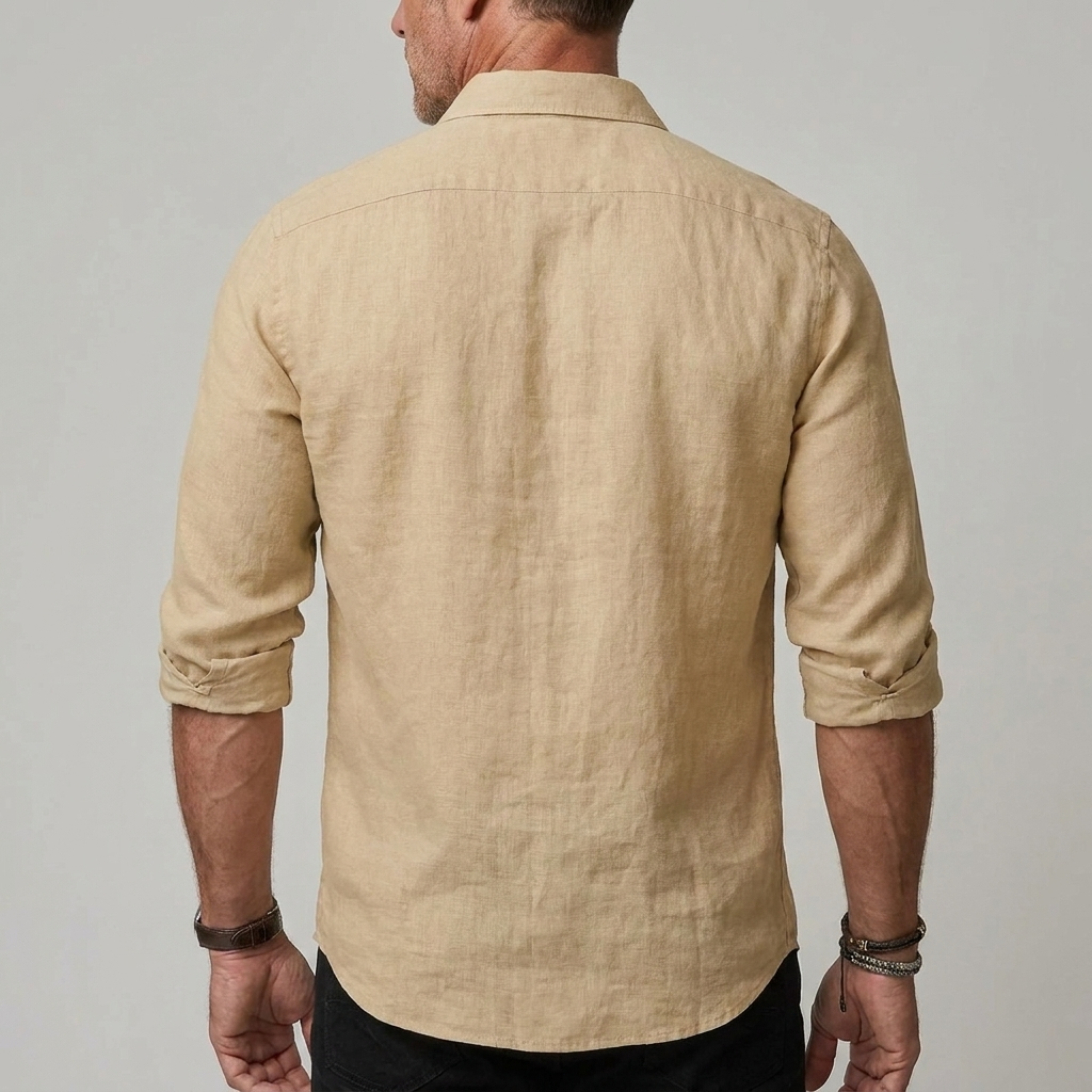 Men Linen Shirt Lightweight Breathable Casual Button Down Collar