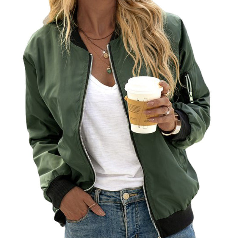 Yasmin | Women's Bomber Jacket | Front Zip, Elastic Cuffs | Black, Burgundy, Green