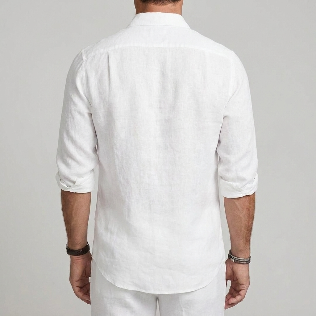 Men Linen Shirt Lightweight Breathable Casual Button Down Collar