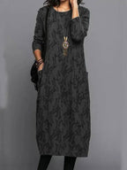 Tindra | Midi Dress With Pockets | Long Sleeve, Floral, Cotton Blend