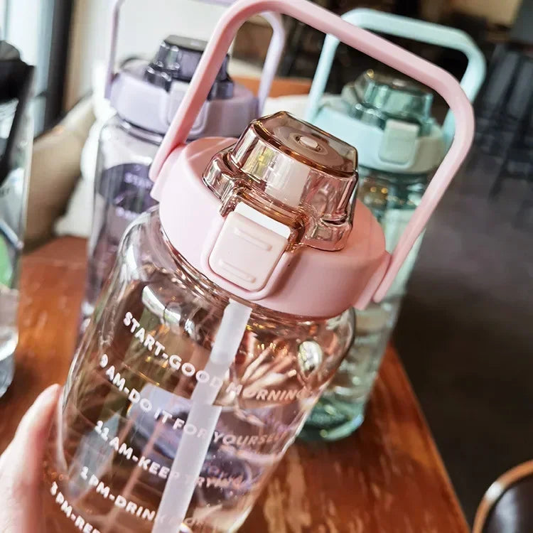 Valentina | Water Bottle 2L | Sport & Fitness, Straw, Time Marker | BPA-Free
