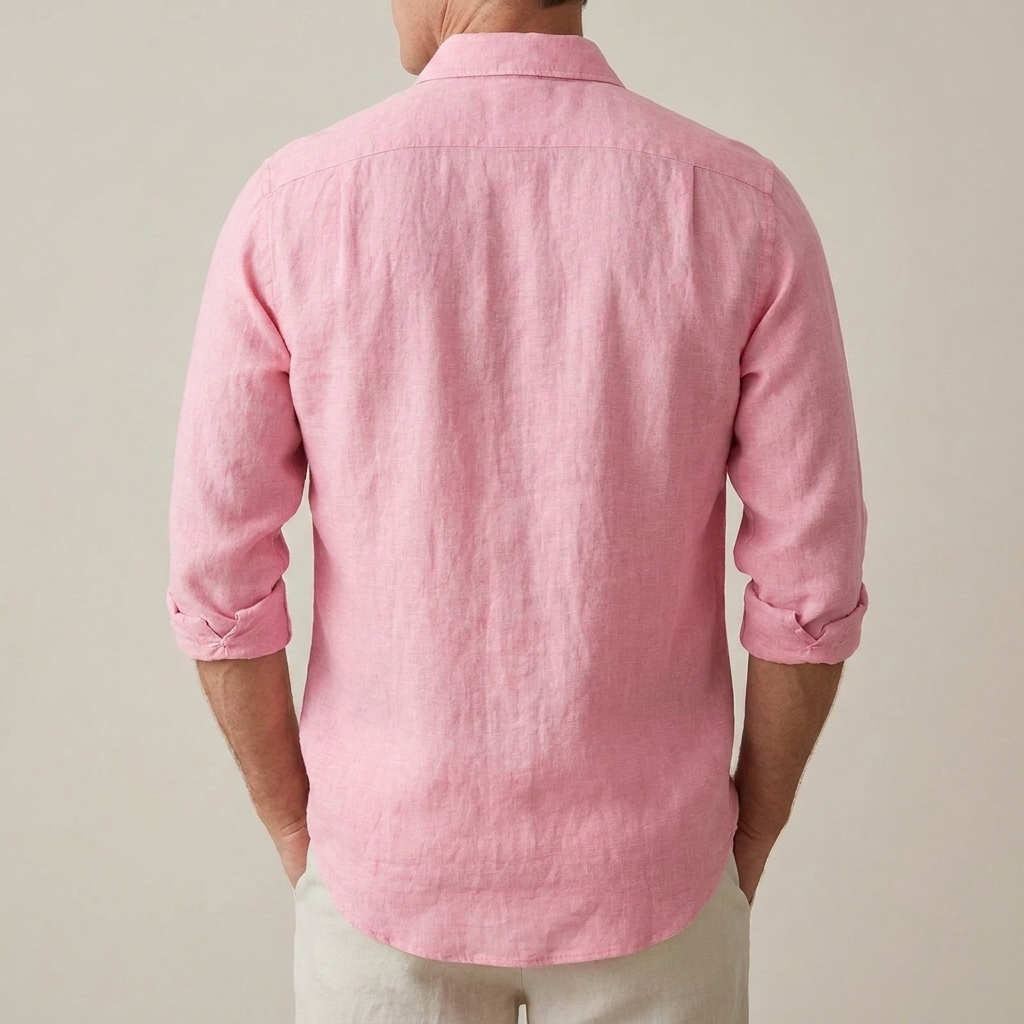 Men Linen Shirt Lightweight Breathable Casual Button Down Collar