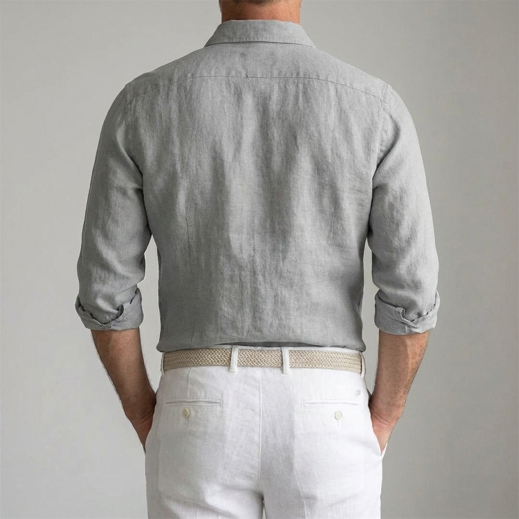 Men Linen Shirt Lightweight Breathable Casual Button Down Collar