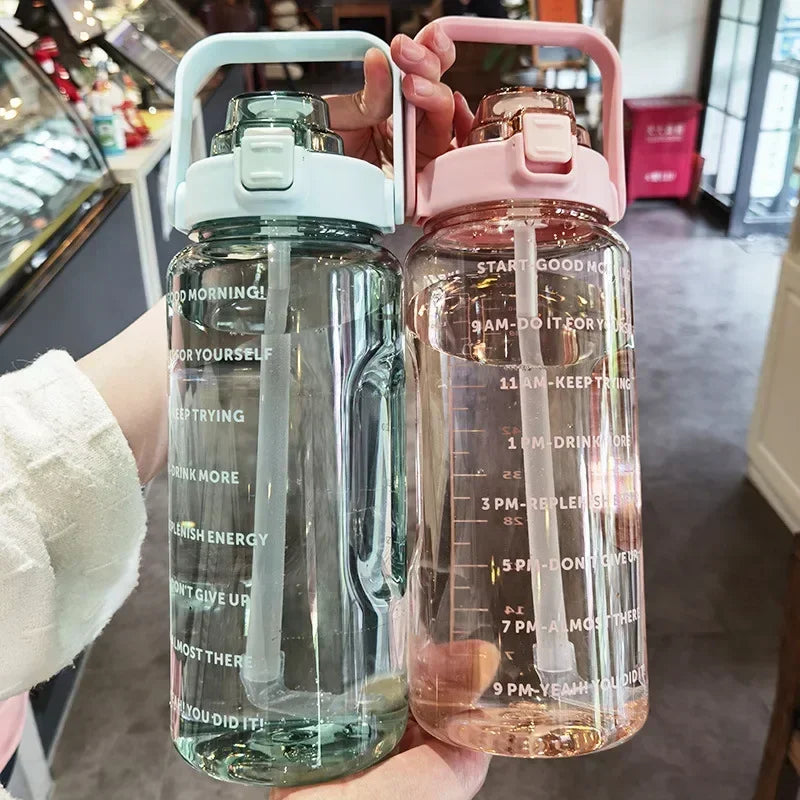 Valentina | Water Bottle 2L | Sport & Fitness, Straw, Time Marker | BPA-Free