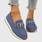 Women orthopedic loafer sneakers slip-on with cushioned insole and gold bit detail
