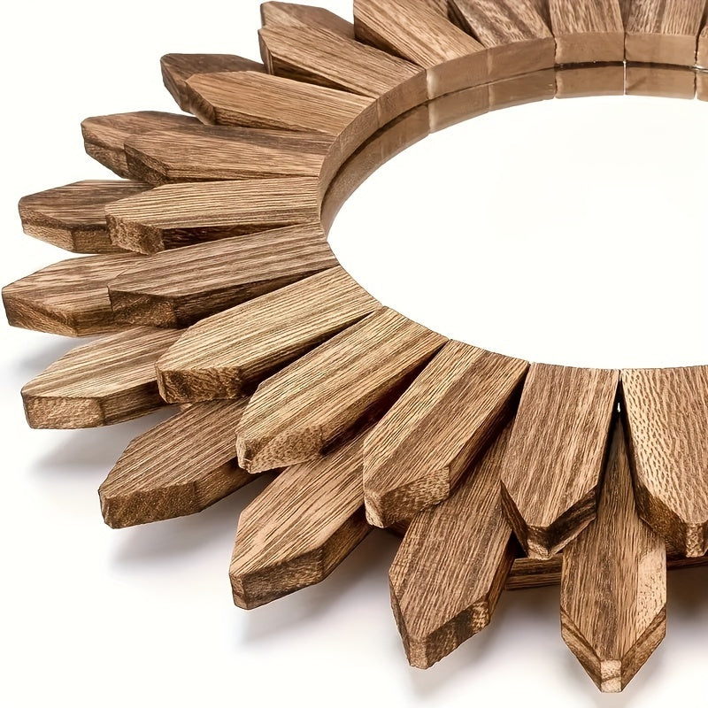 Edith | Bohemian Wall Mirror | Sunflower Wood Decor, Round Boho Mirror