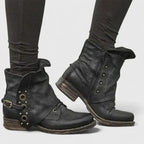 Xanthe | Women's Ankle Boots | Distressed Faux Leather, Buckle Strap | Western Style