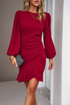 Summer Dress | Women Fitted Stretch Balloon Sleeve Draped Waist