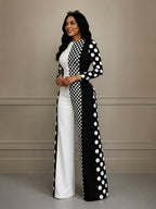 Women Jumpsuits Polka Dot Contrast Color Long Sleeve High Waist | Clea