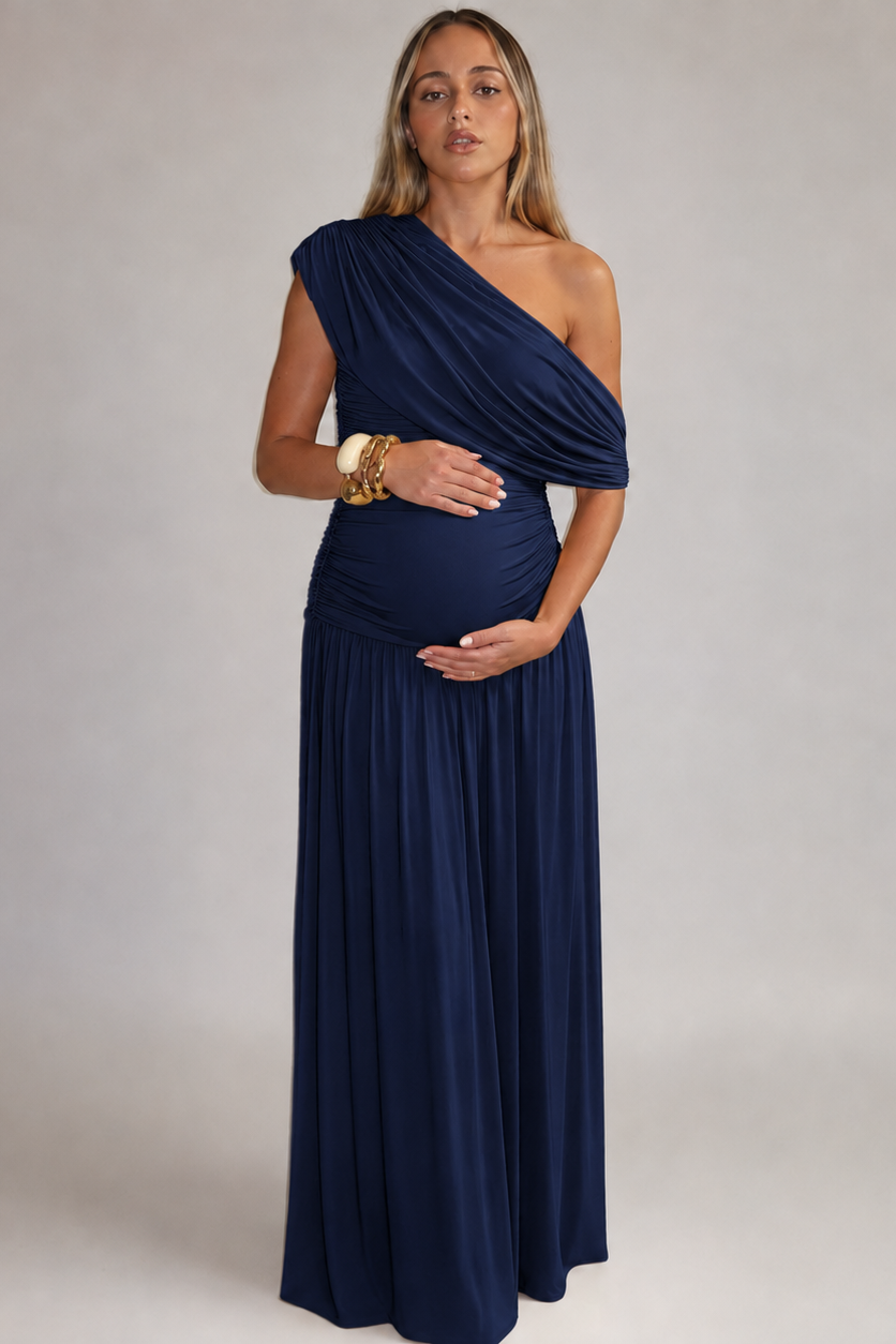 Maternity Maxi Dress Asymmetric Neckline Baby Shower | Kira