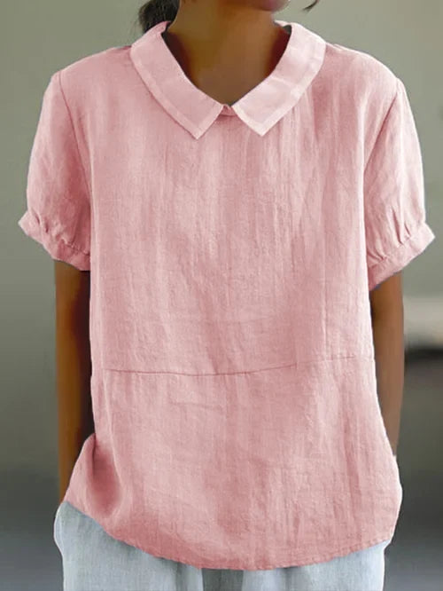 Women Short Sleeve Blouse Collared