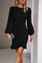 Summer Dress | Women Fitted Stretch Balloon Sleeve Draped Waist