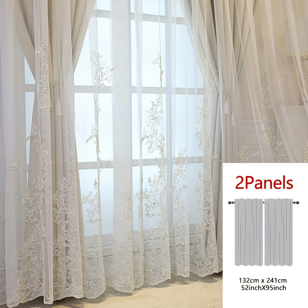 Saoirse | Embroidered Curtain Panels | Elf & Fairy Design, Light-Filtering | Set of 2 with Rings
