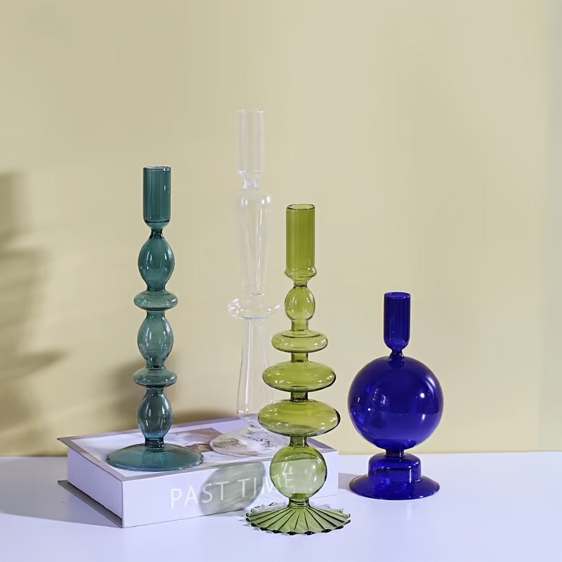 Indra | Glass Candlestick Set | Minimalist Table Decor | Lacquered, Romantic