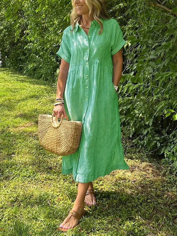 Women Striped Shirt Dress Button Down Relaxed Fit | Embla