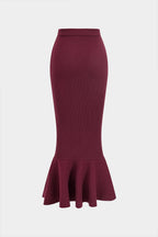 Women 2 Piece Knit Set Midi Skirt Ruffle Hem
