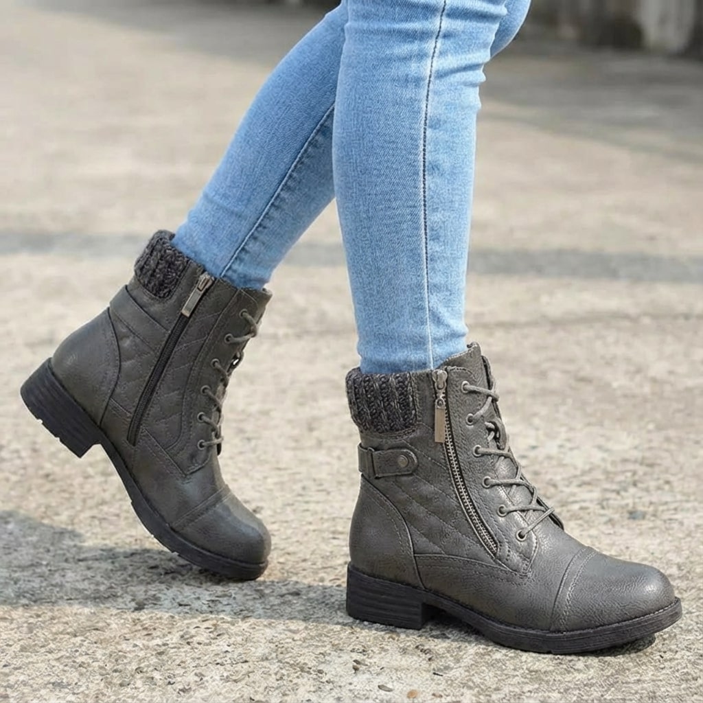 Zinnia | Women's Ankle Boots | Leather, Side Zipper, Block Heel