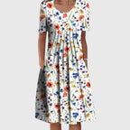 Summer Dress Women Printed Round Neck Layered Tummy Coverage