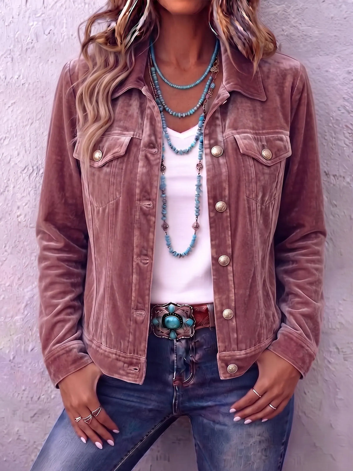 Women vintage wash button front jacket relaxed fit with chest pockets