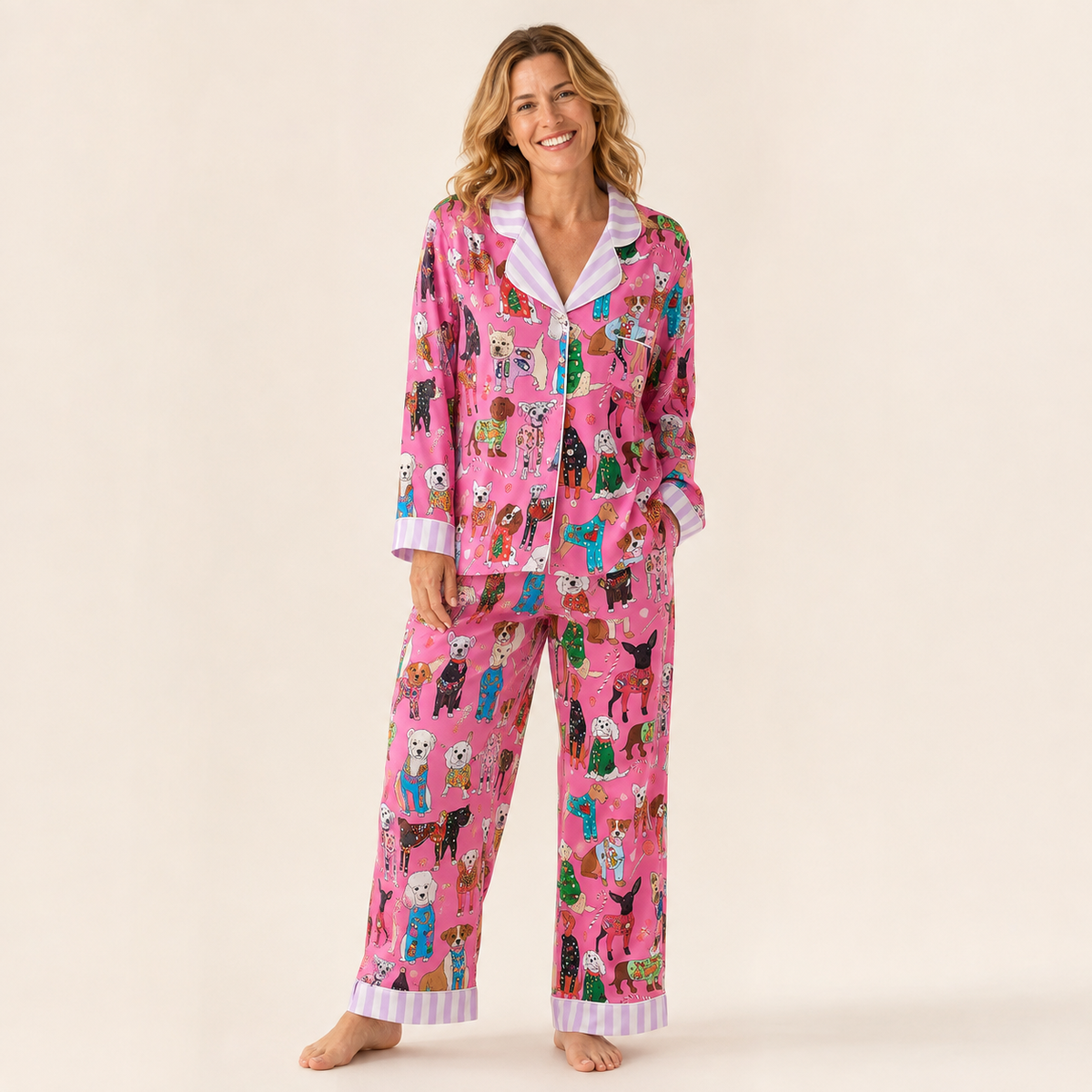 Christmas Pajamas Women Satin 2 Piece Long Sleeve Set Full Length