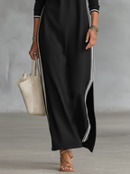 Freya | Maxi Sweatshirt Dress | Button-Down Collar, White Trim | Minimalist