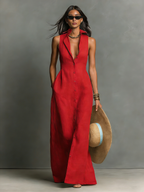 Shirt Dress Women Linen Blend Sleeveless Maxi Collared | Perla