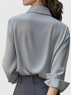 Clea | Women's Satin Blouse | Button-Up, Short Sleeve | Summer