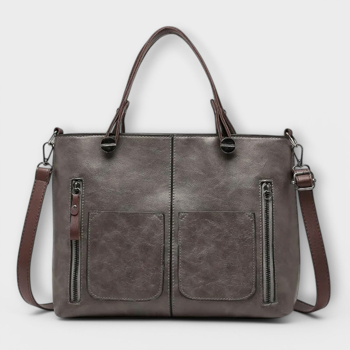 Women leather tote bag spacious in brown black and gray