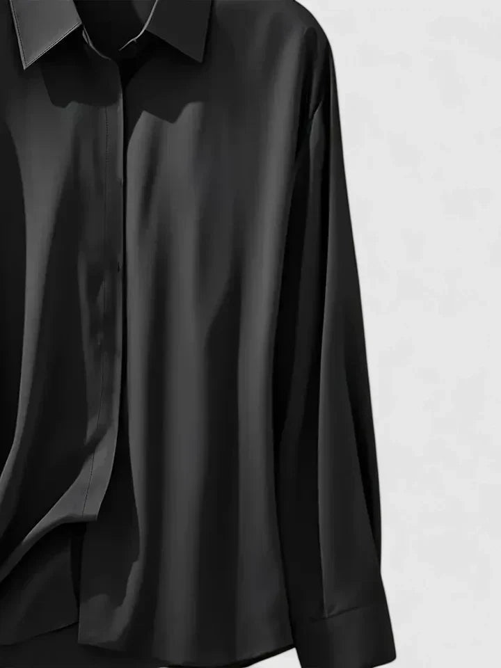 Clea | Women's Satin Blouse | Button-Up, Short Sleeve | Summer