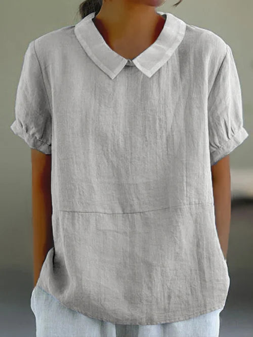 Women Short Sleeve Blouse Collared