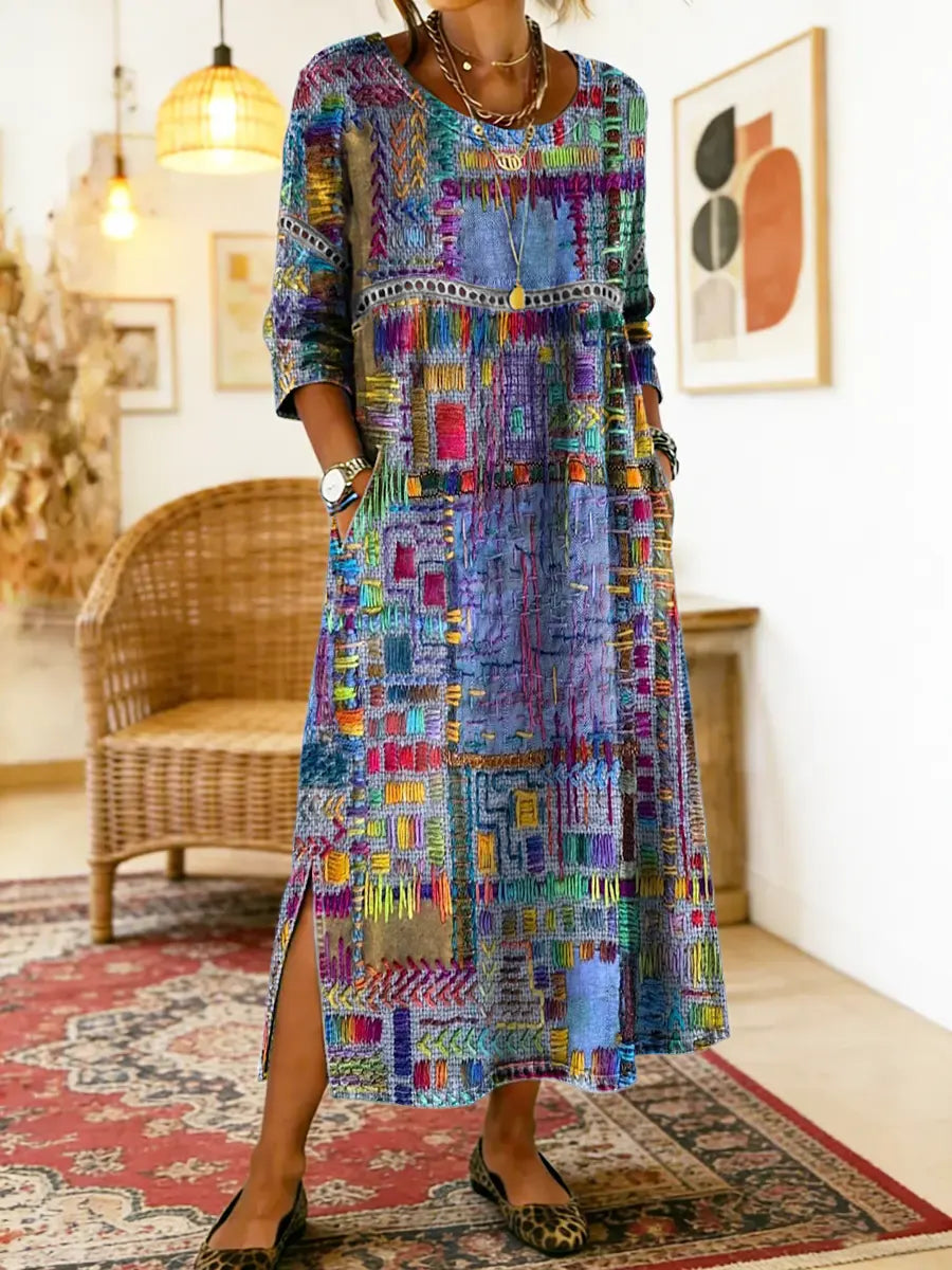 Uma | Denim Dress | Ethnic Patchwork, Loose Fit | Women's Summer