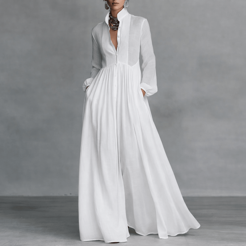 White Maxi Dress Women Long Sleeve Flowing Lightweight | Sage