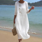 White Maxi Dress Women Flowy Casual Semi Loose Fit