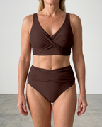 Women bikini set wrap style wire-free cups stretchy fabric