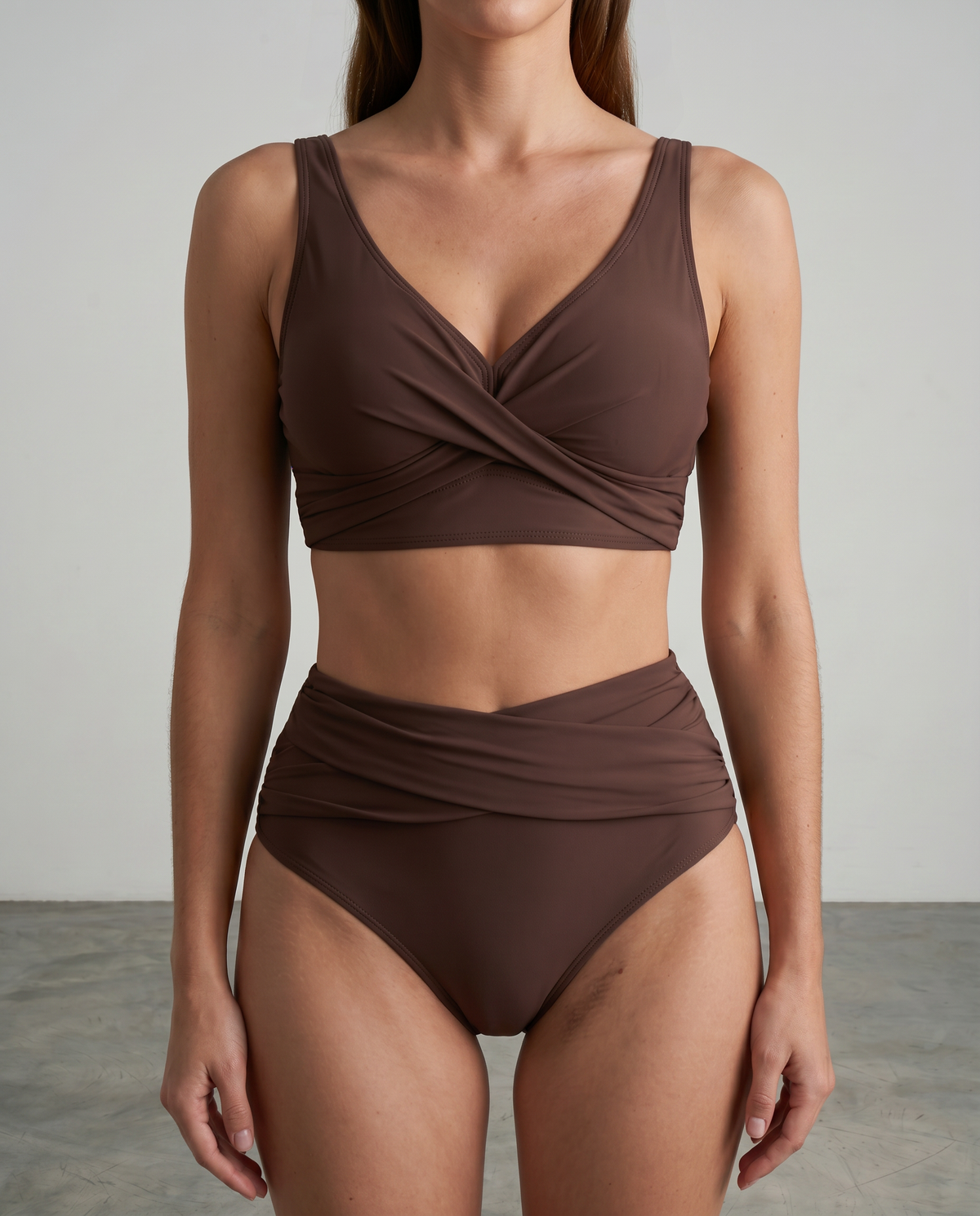 Women bikini set wrap style wire-free cups stretchy fabric